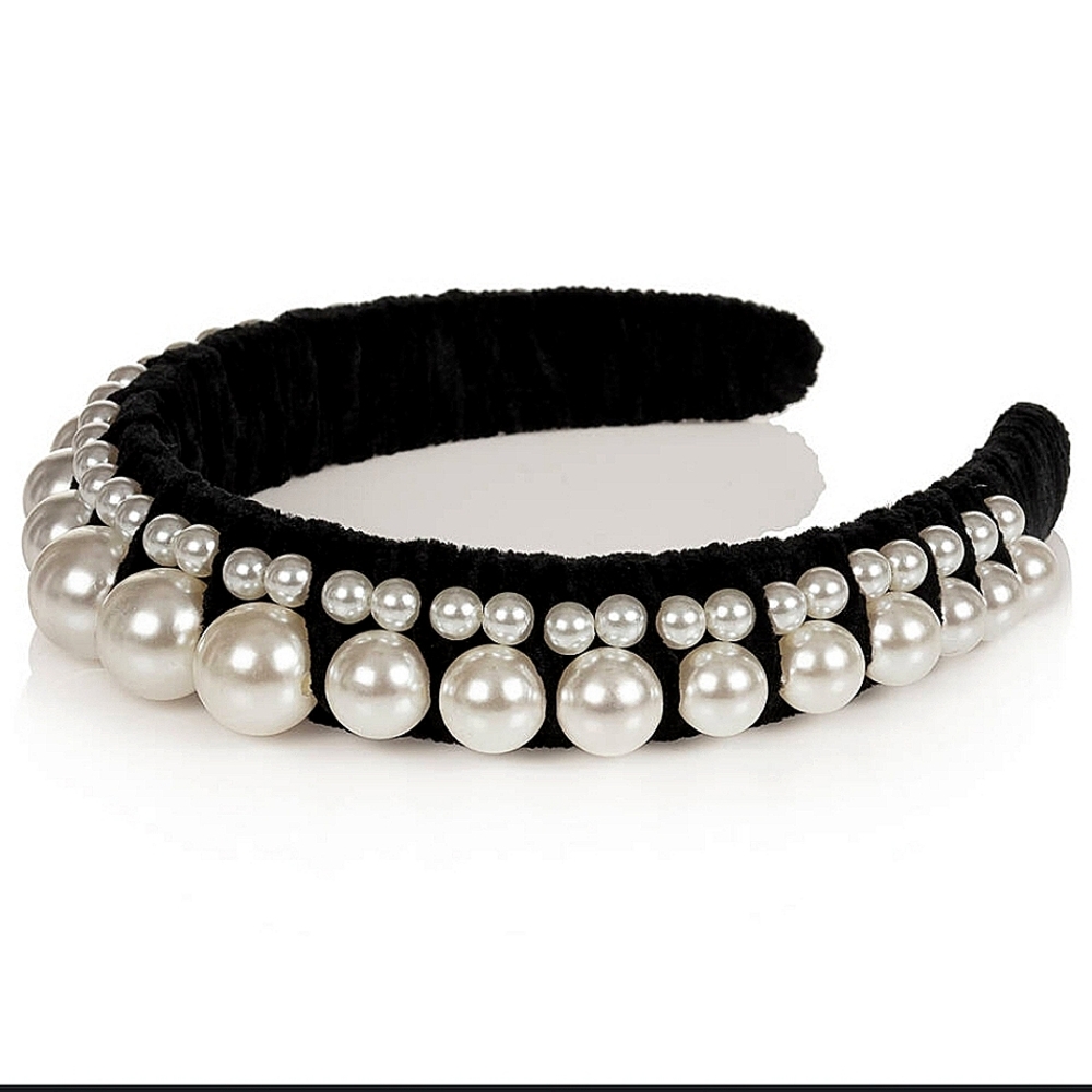 NWT Dual Pearl Velvet Padded Headband - Picture 3 of 5